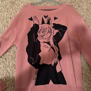 Pink Sweater with Anime Graphic